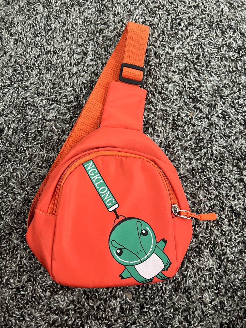 Orange Sling Bag with Green Turtle Graphic